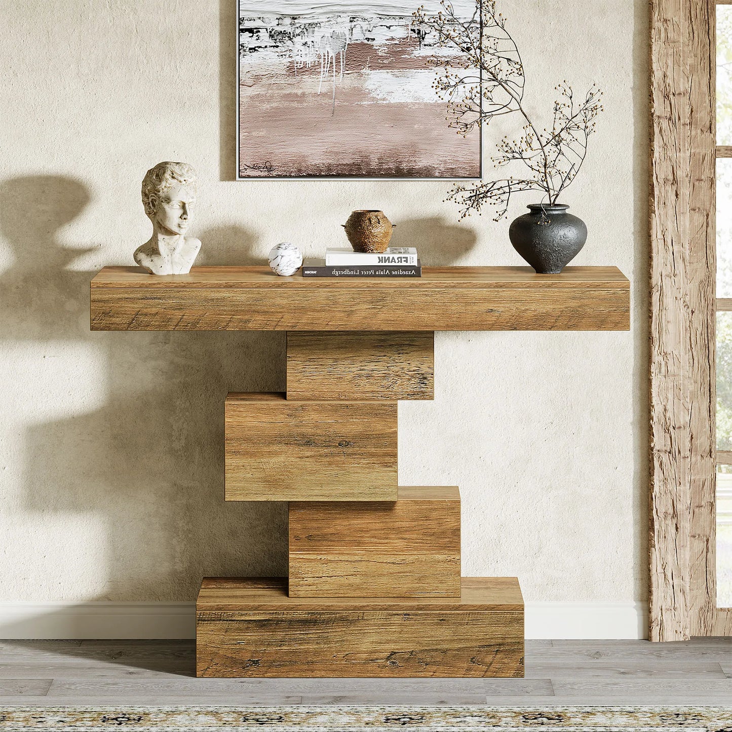 Tribesigns Farmhouse Wooden Console Table With Geometric Base