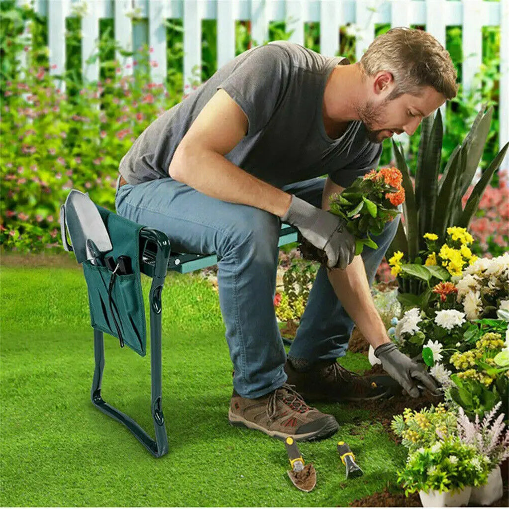 Heavy Duty Foldable Garden Kneeler Seat With Tool Pouch