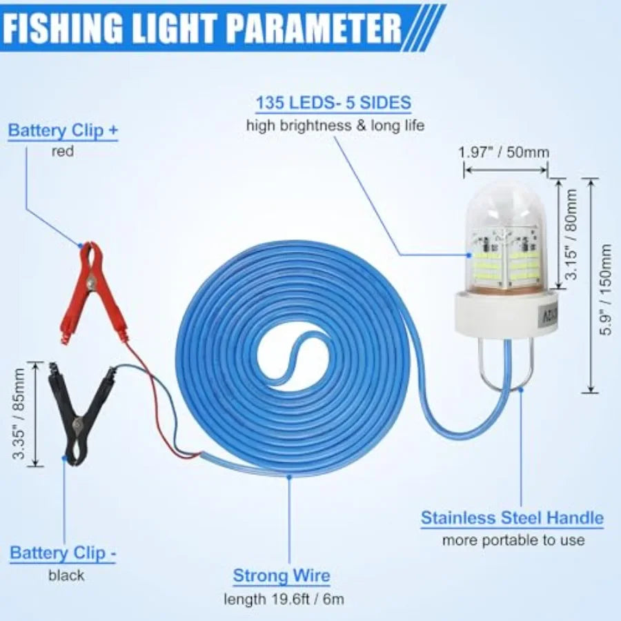 Underwater Green Fishing Light for Night Fishing on Docks and Boats, LED Submersible Lamp, 40000 Lumens, 80W, 12V, Green Color,