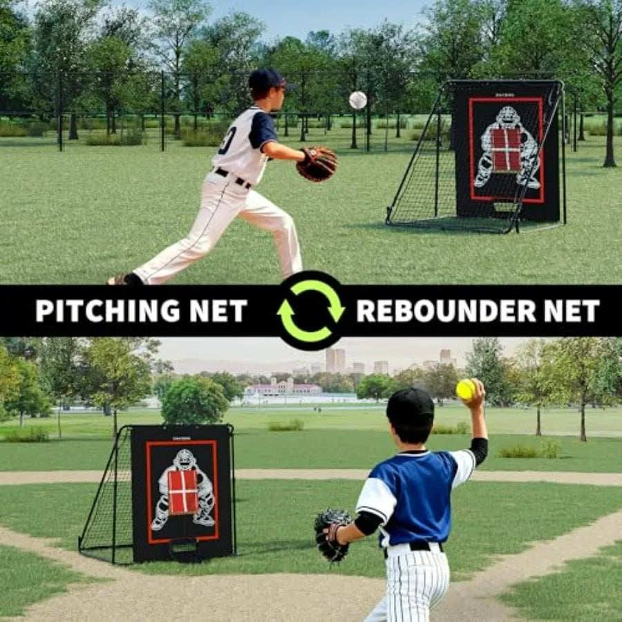 2-In-1 Baseball Pitching Net Trainer With Return Screen Durable Nylon