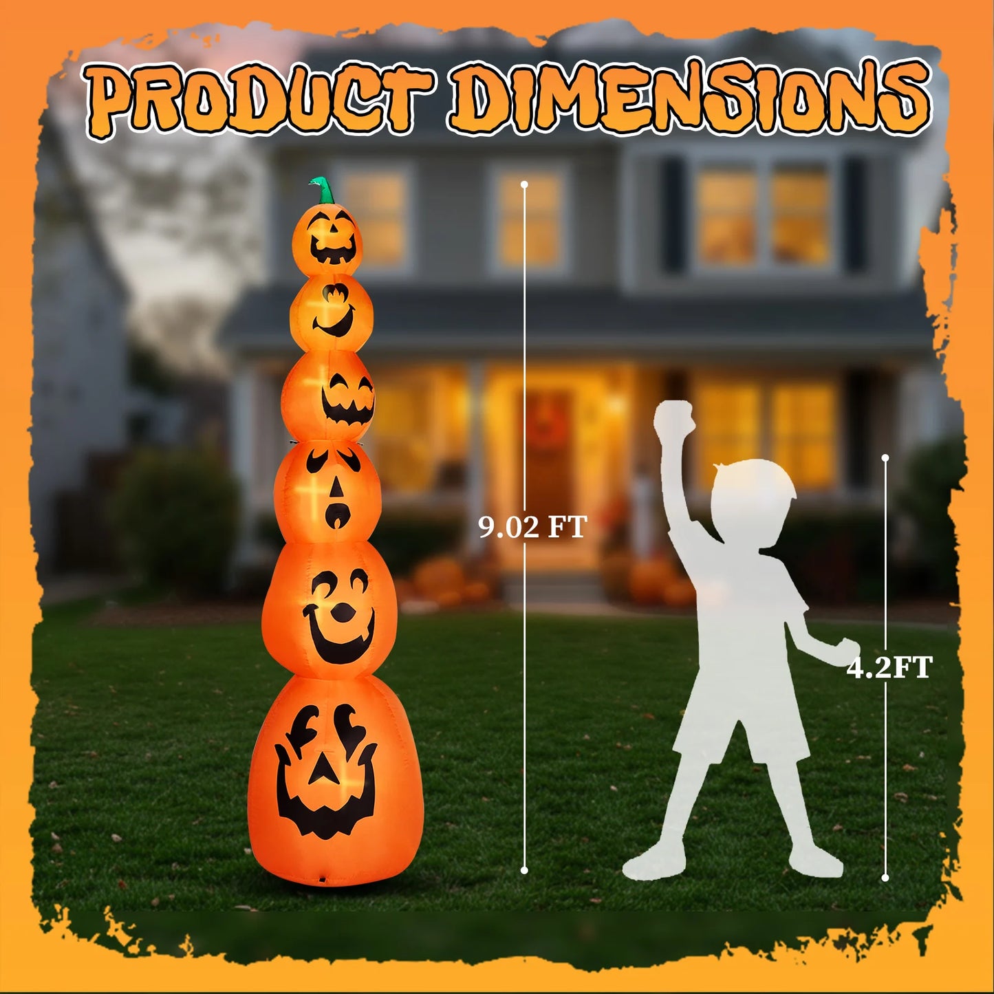 9FT Halloween Inflatable Stacked Pumpkins, Blow up 6 Pumpkins Inflatable with Built-in LED Lights Outdoor Decorations Large Party Yard Decoration