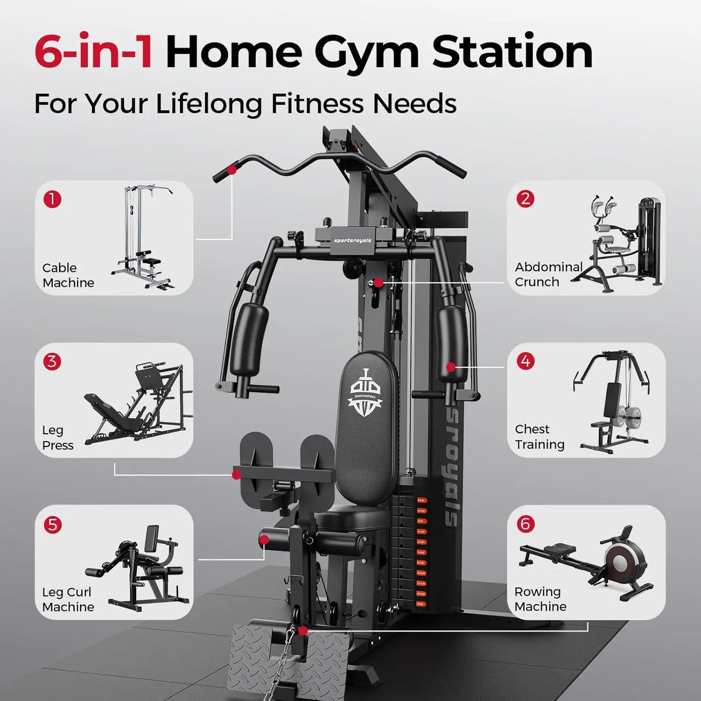 FED Fitness Full Body Home Gym With 150 Lbs Weight Stack Pulley System
