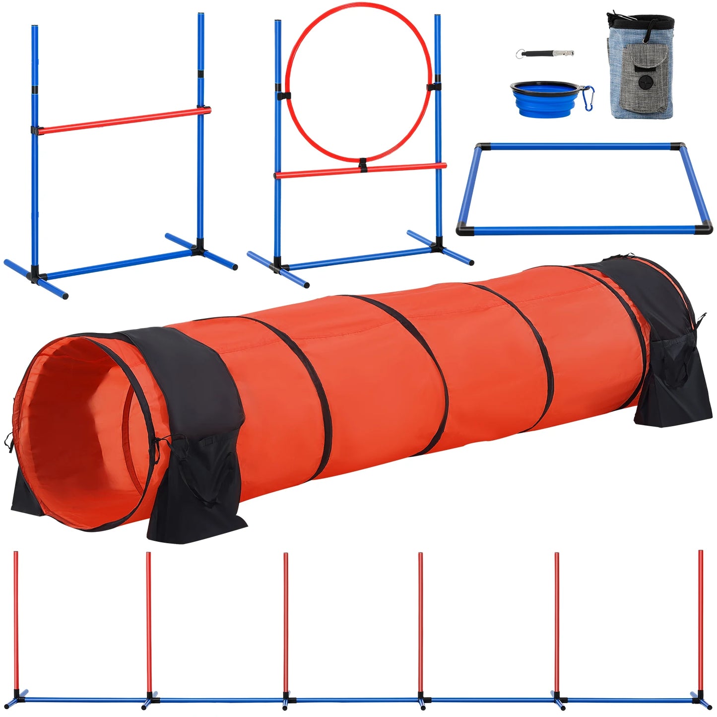 Dog Agility Training Equipment Kit 5Piece Set With Adjustable Hurdles