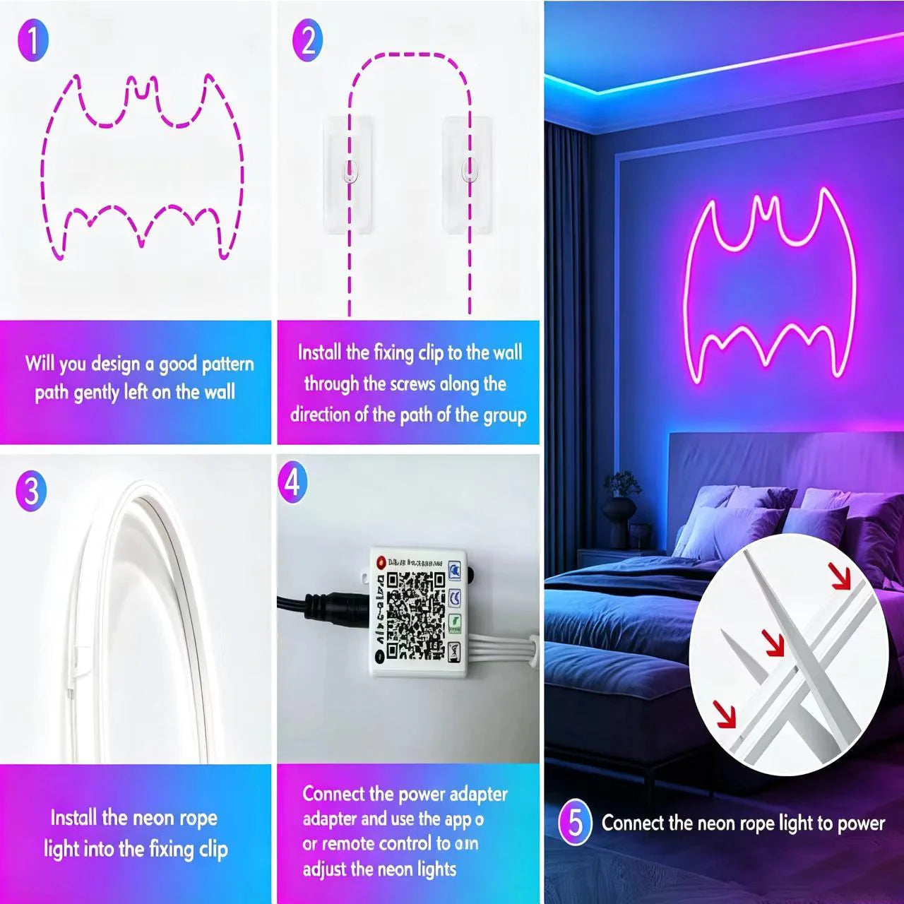 Neon LED Strip Light, Flexible Rope Lights, IP65 Waterproof, Music Sync, App/Remote Control, Multiple Modes for Bedroom Decor
