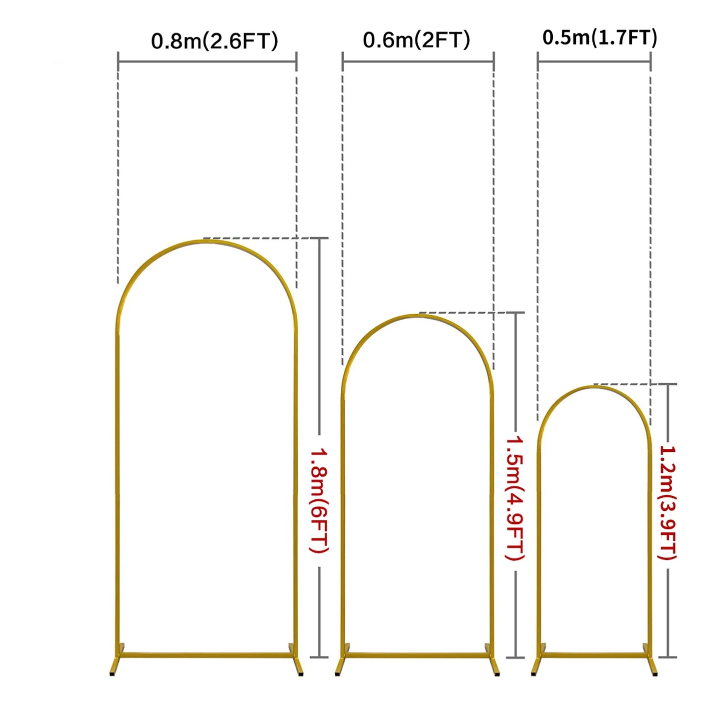 Arch Backdrop Stand, Set of 3 Gold Metal Arch Stand Wedding Arch Frame Square Balloon Arch Stand for Birthday Party Baby Shower