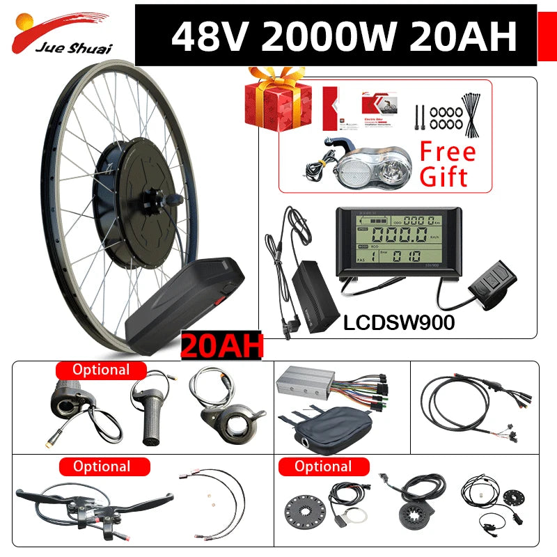 Jueshuai 48V 500W Ebike Conversion Kit Brushless Hub Motor Battery