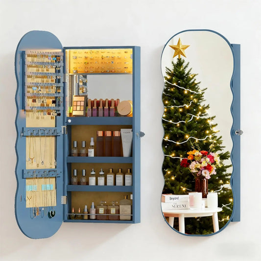Lighted Jewelry Cabinet Mirror With LED Storage Organizer