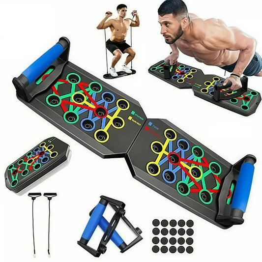 Foldable Push Up Board With Resistance Bands For Strength Training
