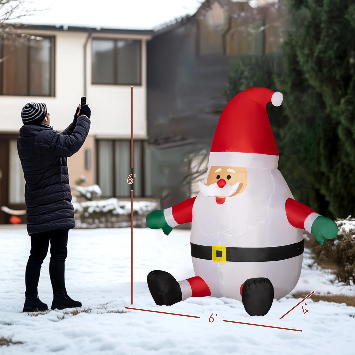 6' Inflatable Christmas Santa Claus with Rotating Magic Ball Light, Blow-Up Outdoor Yard Display for Lawn Garden Party