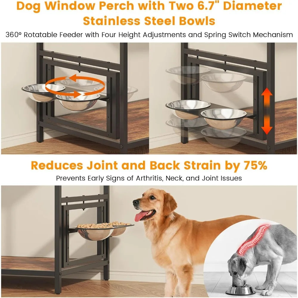 360 Degree Rotating Adjustable Pet Feeder Perch With Storage Drawers