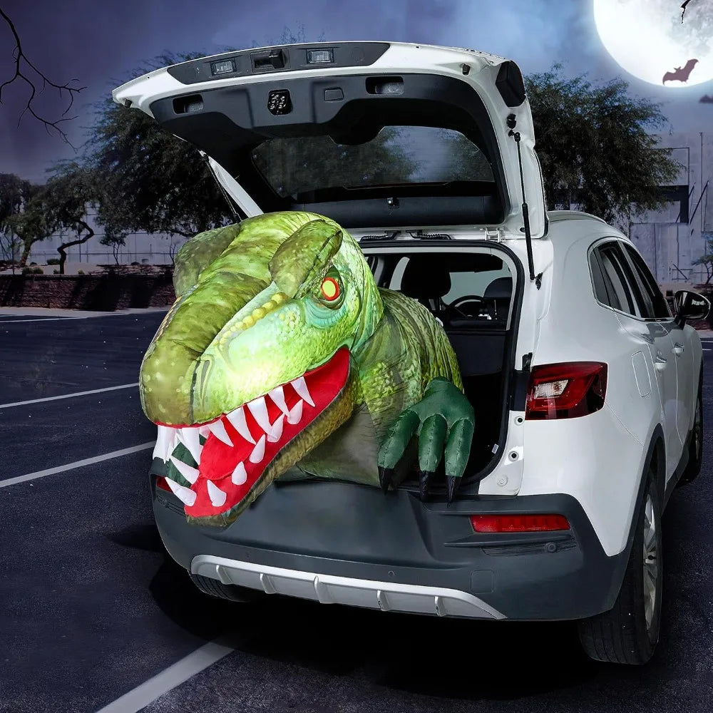 Animated Halloween Inflatable Outdoor Decorations Trunk or Treat Car Decorations Animated Dinosaur with LEDs for Yard Decor