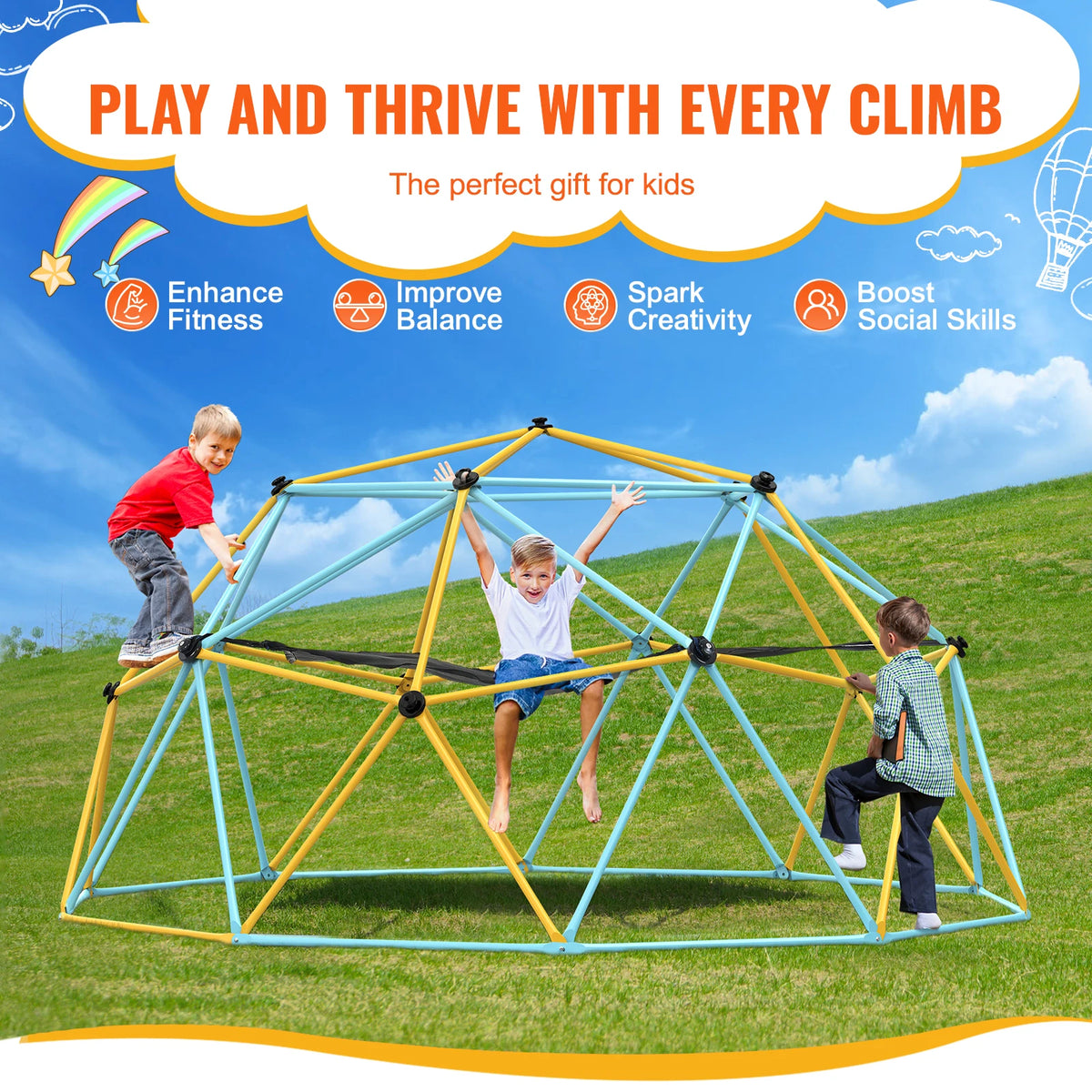 SucceBuy Climbing Dome 6/8/10/12FT Geometric Dome Climber Hammock Swing Jungle Gym Climbing Grip Outdoor Backyard Play Equipment