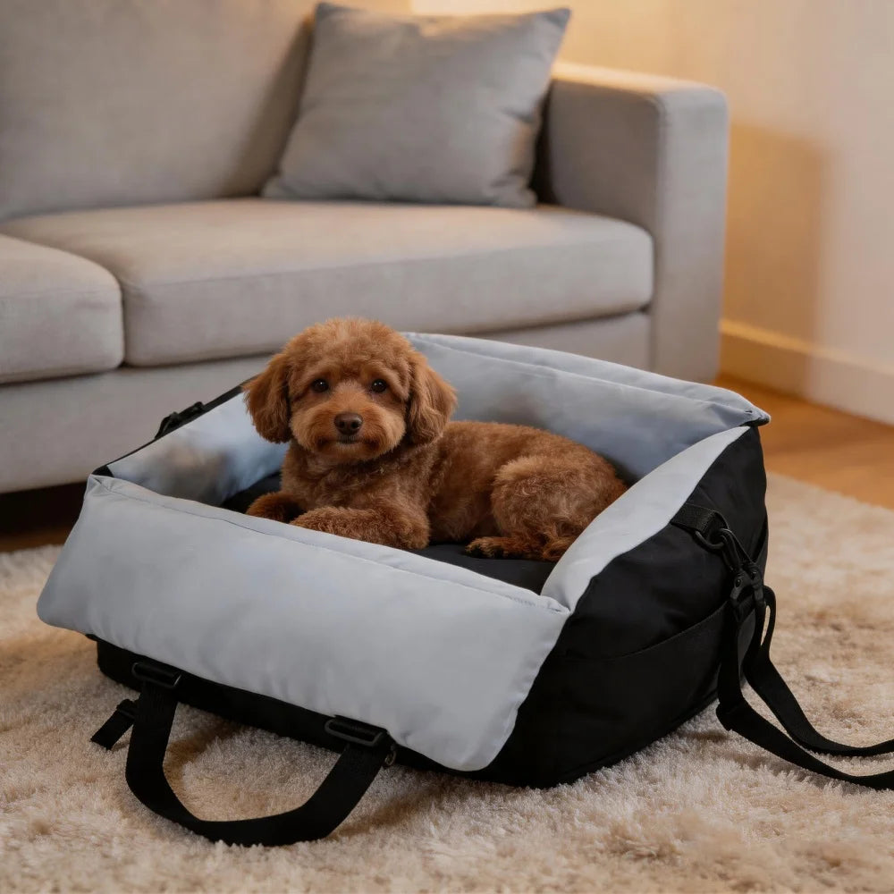 Borwart Portable Dog Car Seat With Safety Belt And Storage