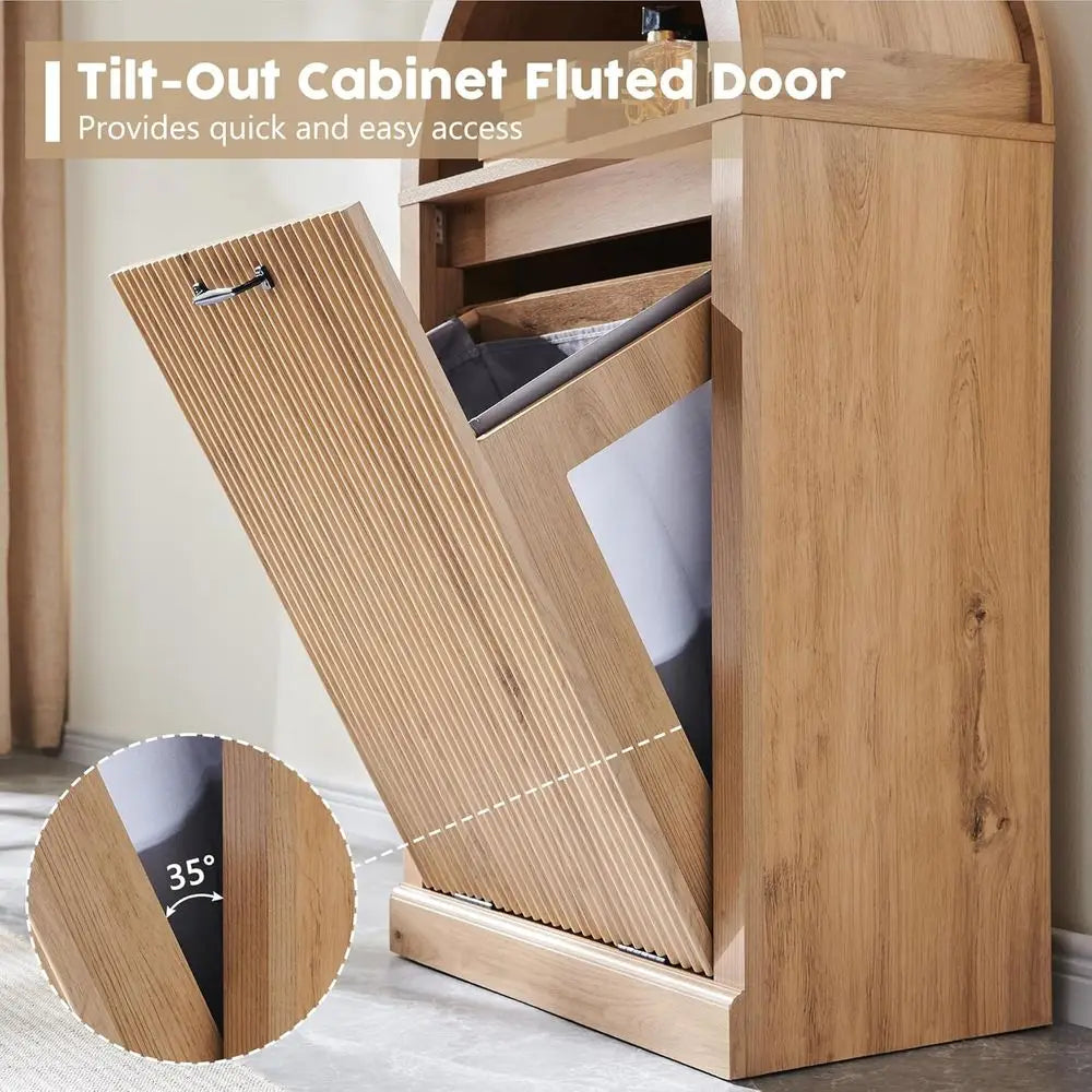 Arched Tilt Out Trash Can Cabinet With Fluted Door