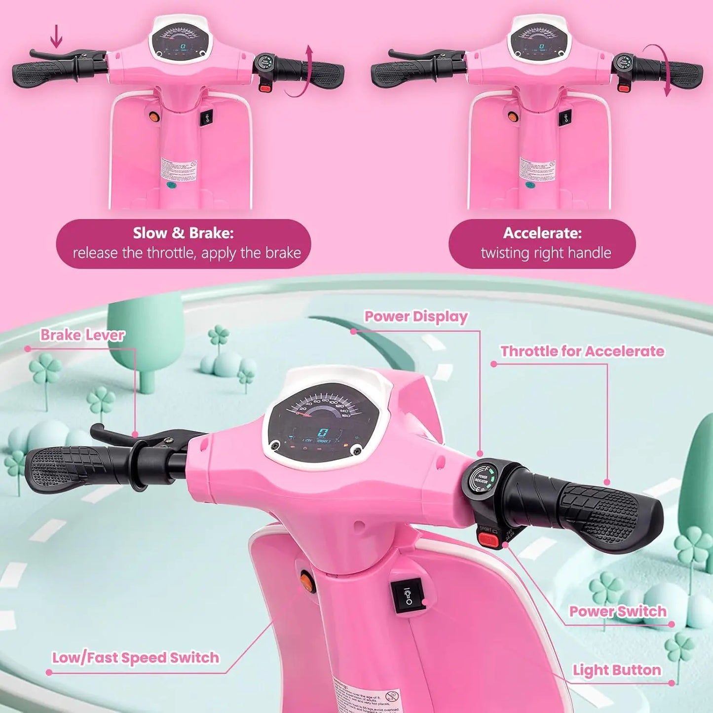 Children's Motorcycle Kids Ride on Toys 24 V 350 W Electric Seating Max 14 MPH Waterproof LED Lights for Aged 8-12 Max 59.9 kg