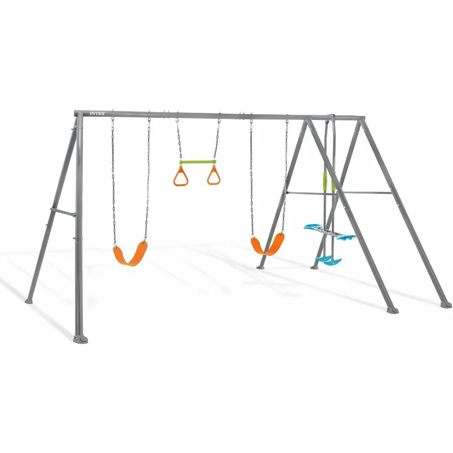 INTEX Heavy Duty Backyard Feature Swing Set with Durable Steel Frame and Weather-Resistant Blue Fabric for Outdoor Recreation a