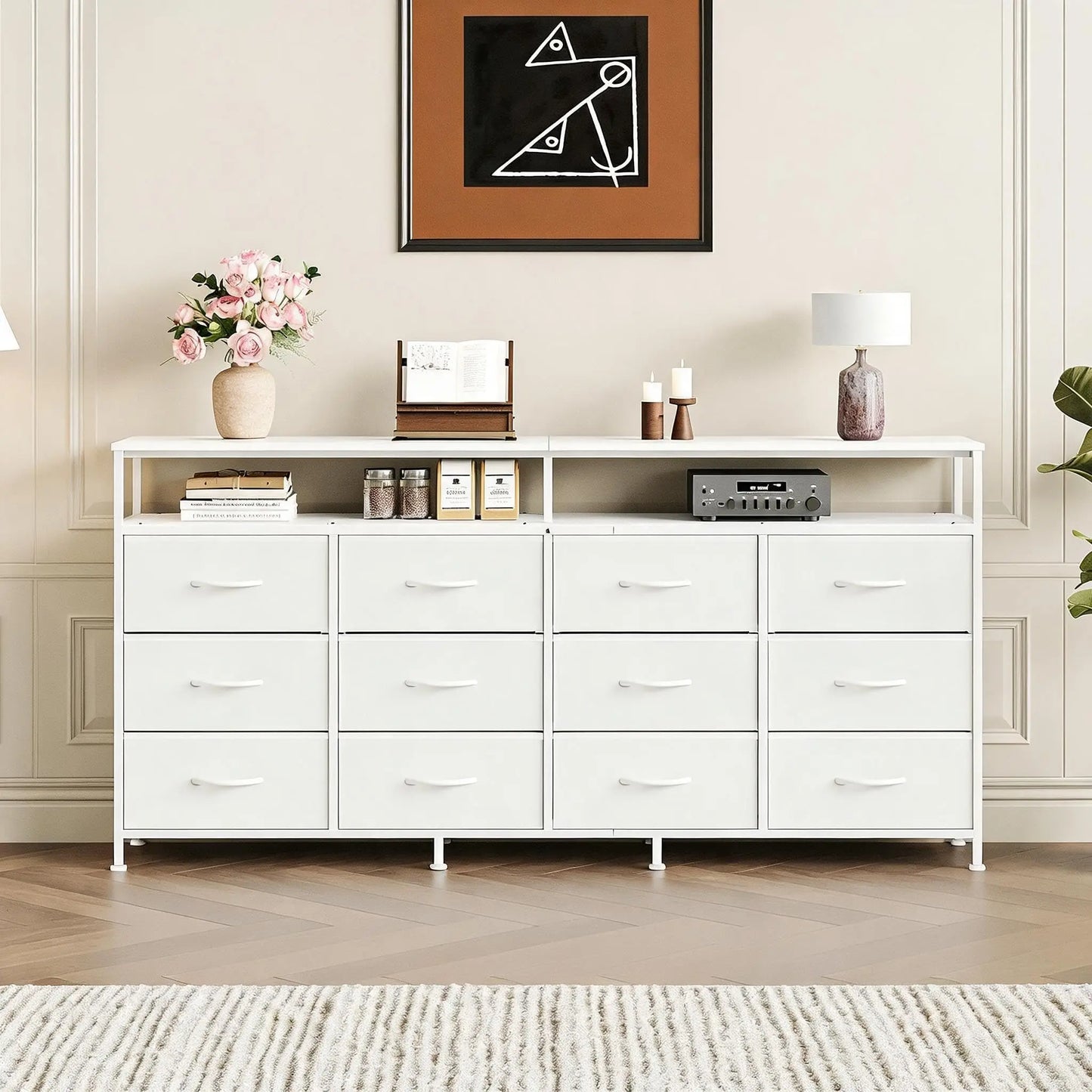 HiMISS 12 Drawer Dresser With Open Shelf Steel Frame