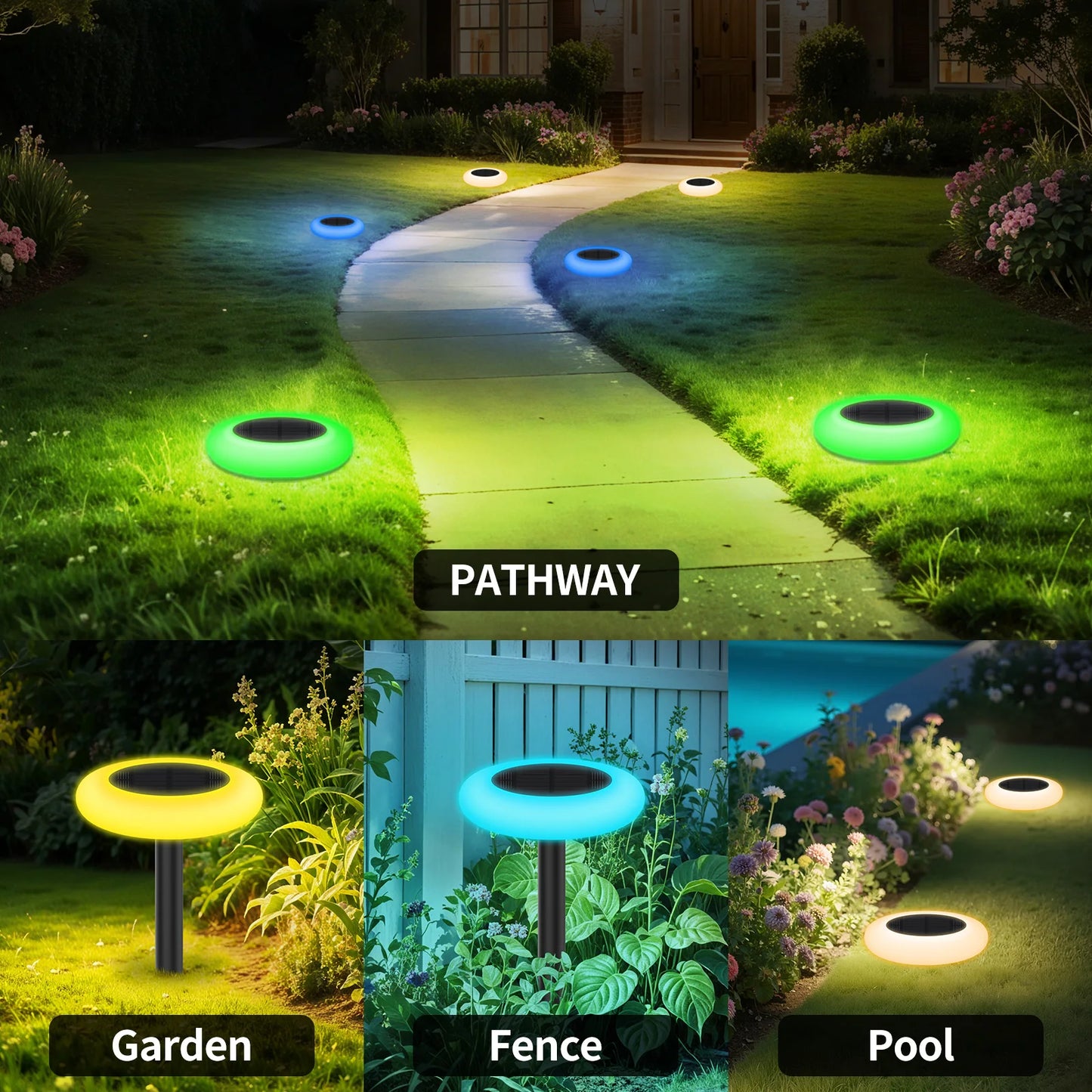 intelamp Colorful 2 Pack 6 Pack Solar Lights Outdoor Lawn Lights Pathway Lights Garden Lights For Landscape Walkway Patio Yard