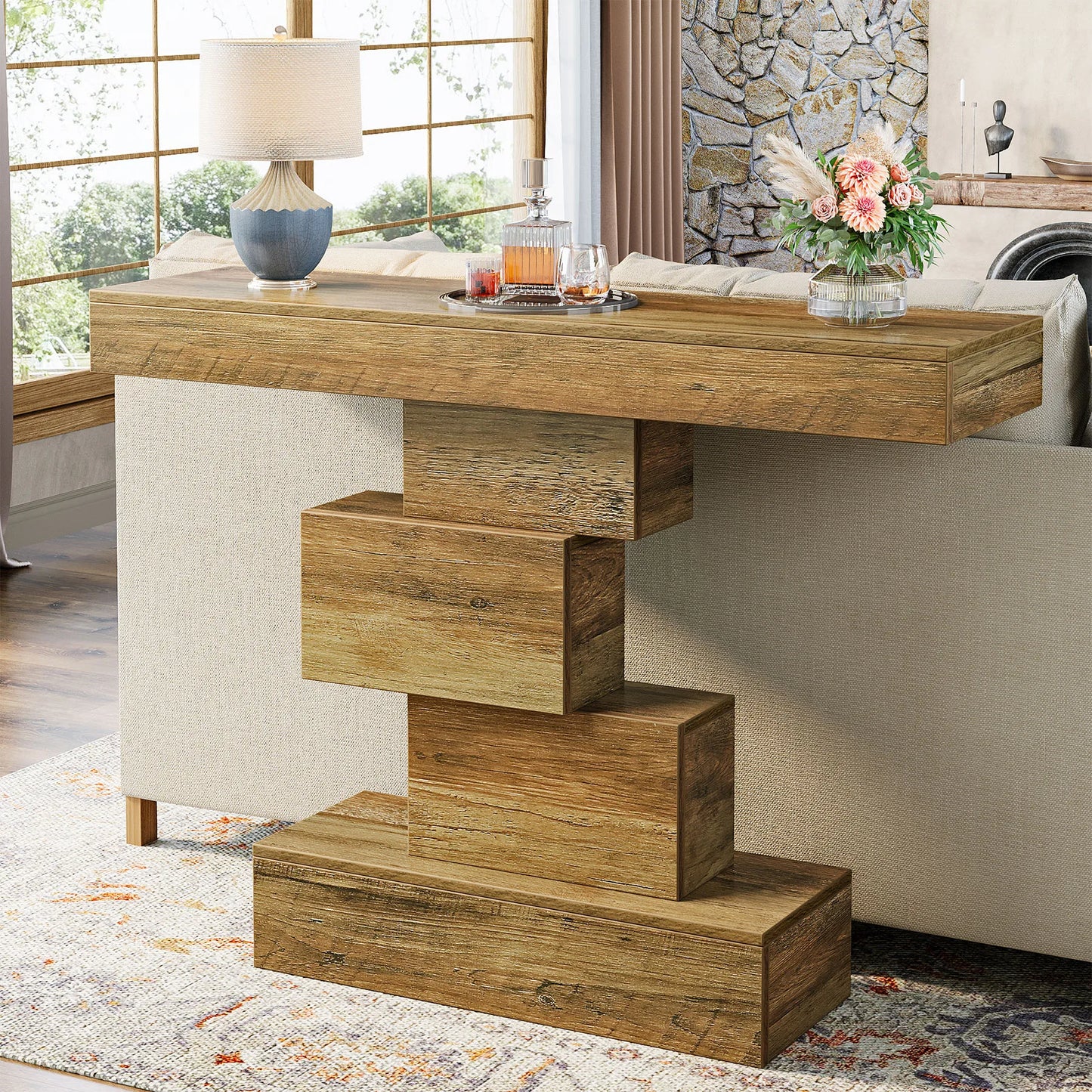 Tribesigns Farmhouse Wooden Console Table With Geometric Base