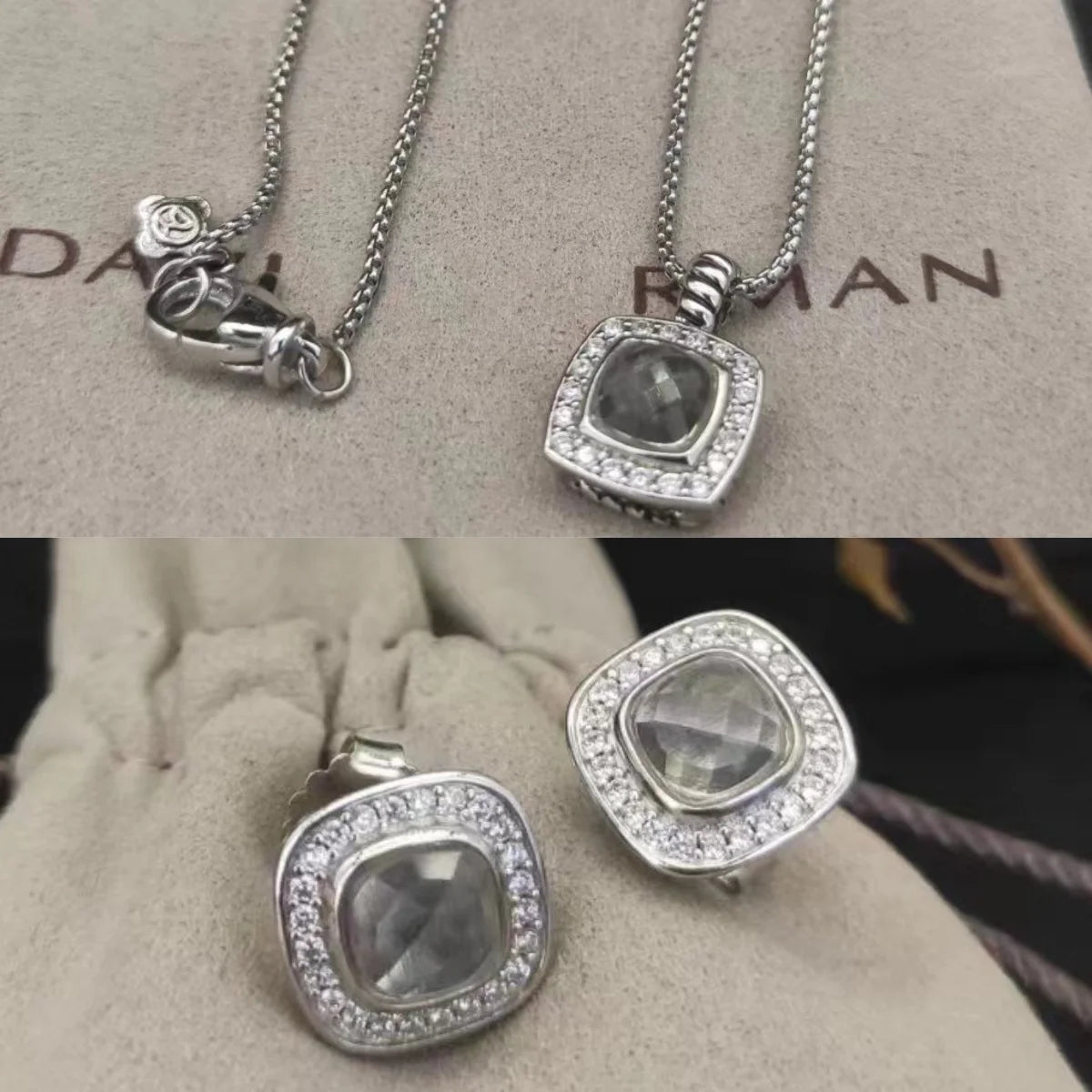 Sterling Silver Zircon Necklace And Earrings Set For Unisex