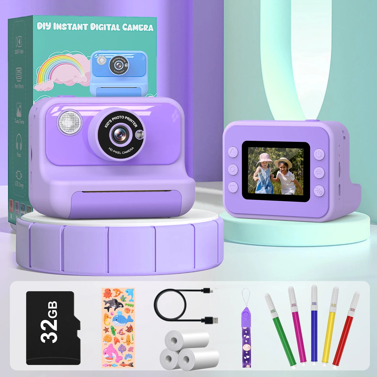 Gofunly Kids Instant Print Camera 1080P Mini Digital Toy