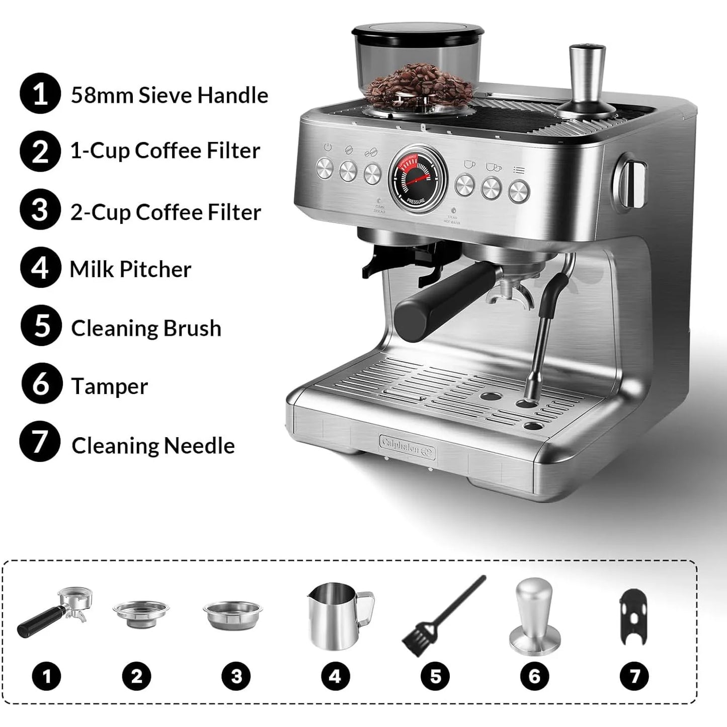 Acekool Espresso Machine With Built In Grinder And Steam Wand