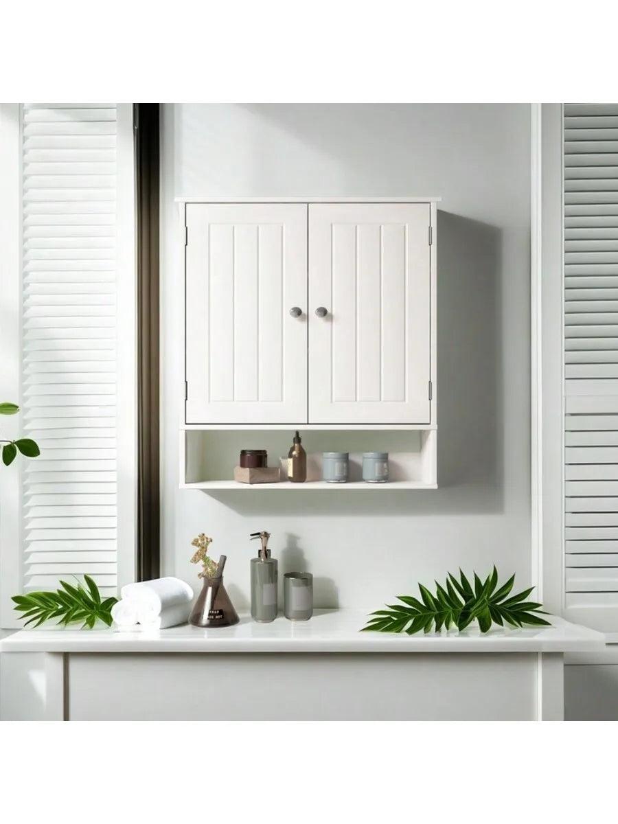 Wood Over Toilet Bathroom Cabinet Storage With 2 Doors And Adjustable Shelves