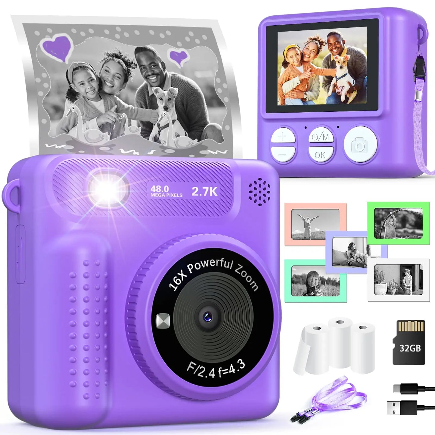 Kids Instant Print Camera Portable With Frame Paper
