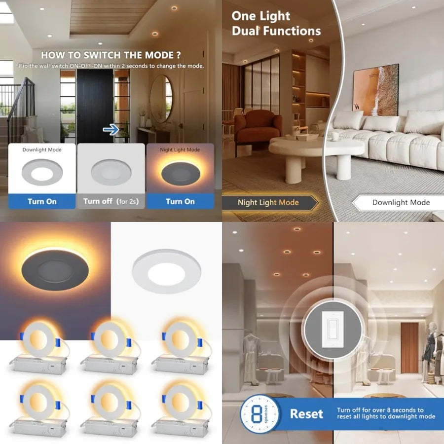 Canless LED Recessed Downlights with Night Light and Selectable CCT