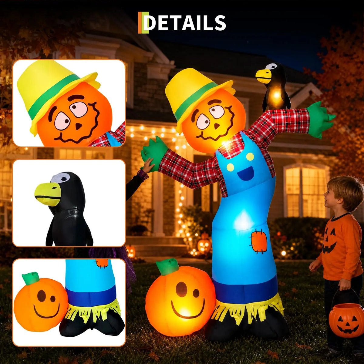 6ft Halloween Pumpkin Scarecrow Inflatable Outdoor Yard Decor With 7 Led Lights, Blower, Stakes & Ropes For Lawn Porch Garden Party