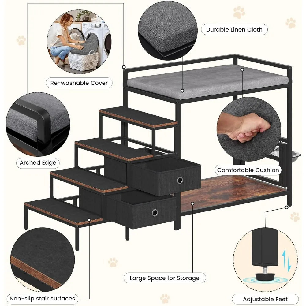 360 Degree Rotating Adjustable Pet Feeder Perch With Storage Drawers