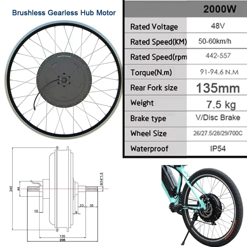 Jueshuai 48V 500W Ebike Conversion Kit Brushless Hub Motor Battery
