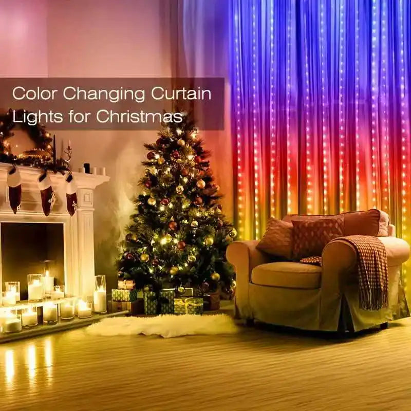Waterproof Festive LED Curtain Lights, Music Synchronized & Remote Controlled, Outdoor Christmas Patio and Garden Decor