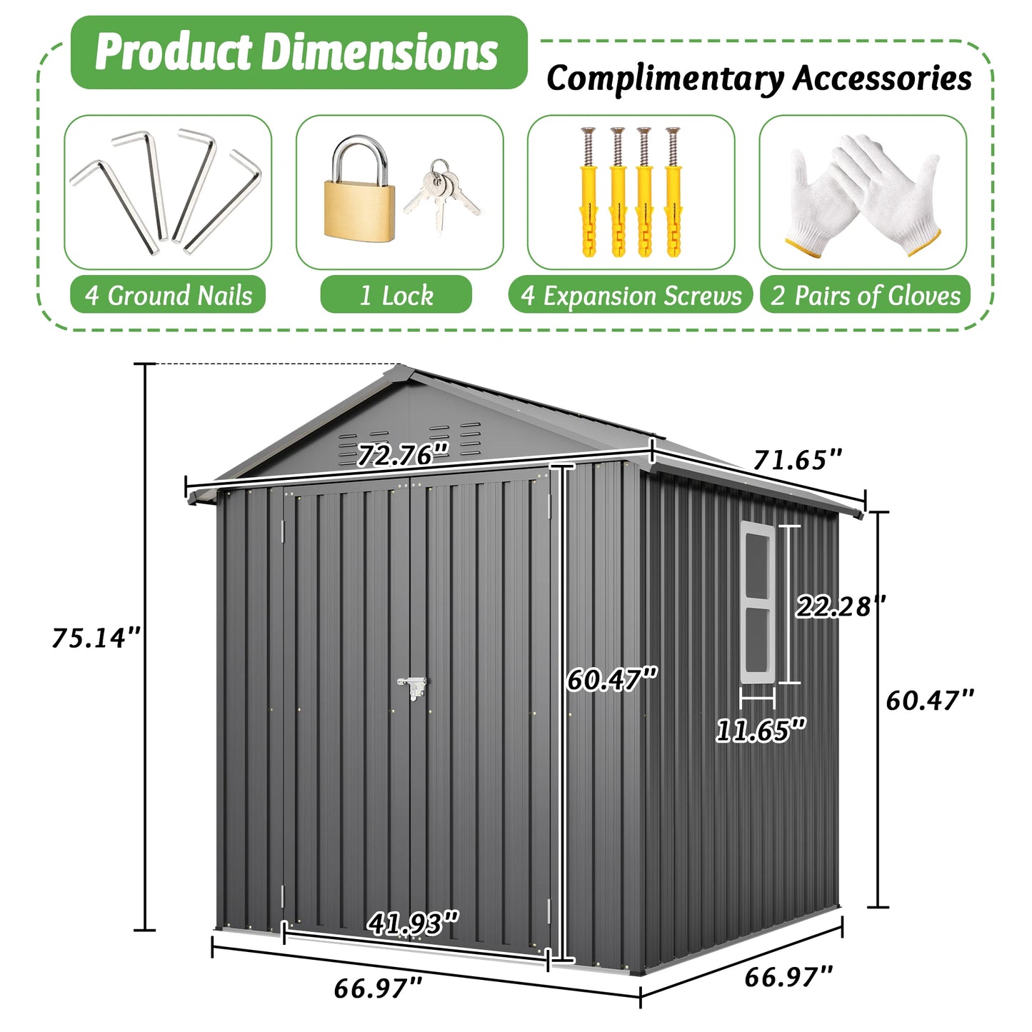 Gihauvia Metal Outdoor Utility Storage Shed With Secure Lockable Doors