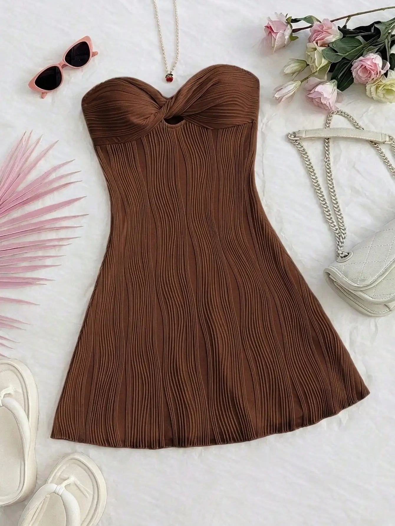 Strapless Twist Knot A-Line Dress For Summer Vacation