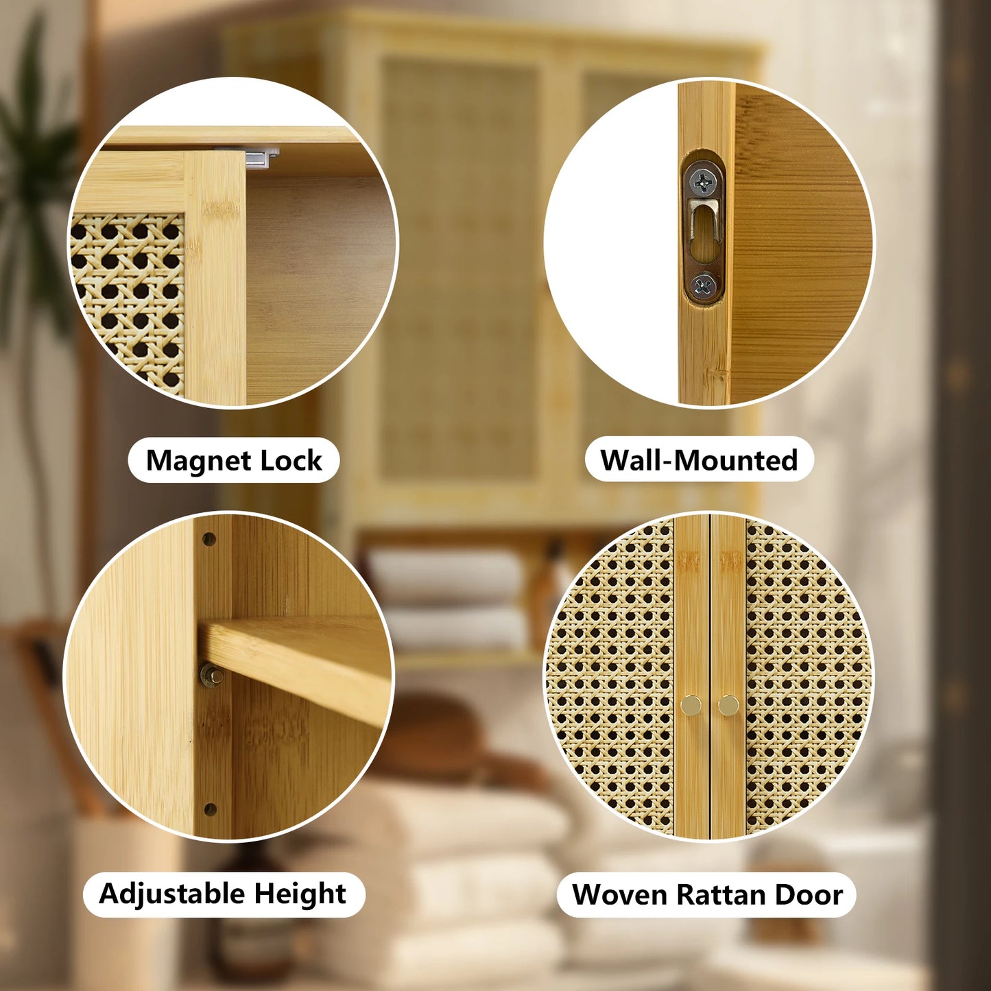 Wisfor Wooden Wall Mounted Medicine Cabinet With Rattan Doors
