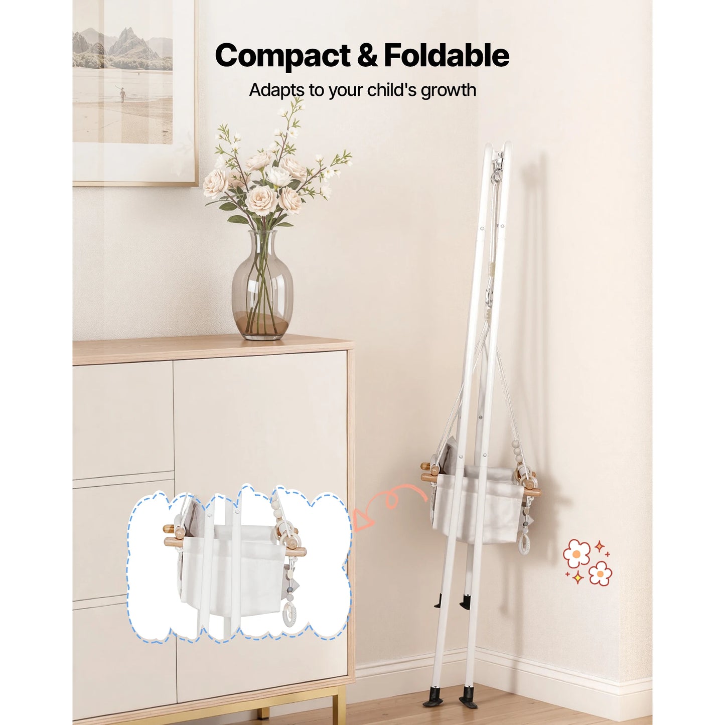 SucceBuy 2-In-1 Toddler Swing&Jumper Soft Foldable A-Frame Metal Stand Heavy Duty Thick Ropes Easy Install Store Indoor/Outdoor
