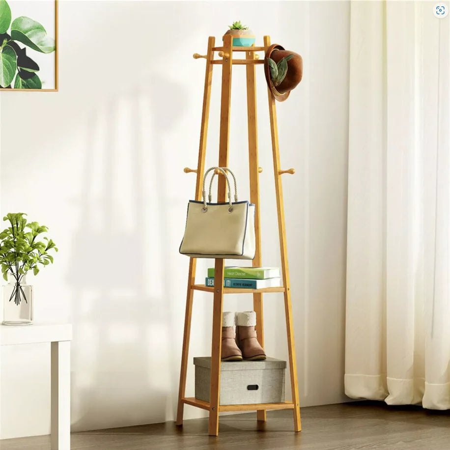Wisfor Bamboo Standing Coat Rack Garment Stand Hall Tree