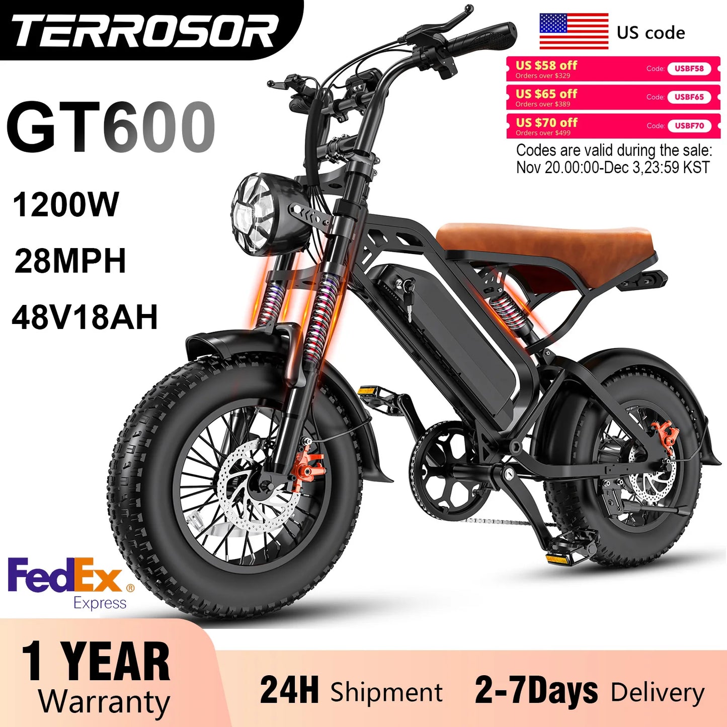 Terrosor Electric Mountain Bike 1000W Max Speed 28 MPH