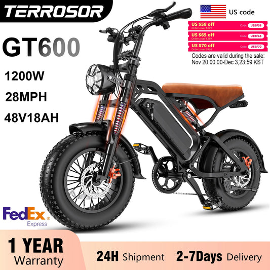 Terrosor Electric Mountain Bike 1000W Max Speed 28 MPH