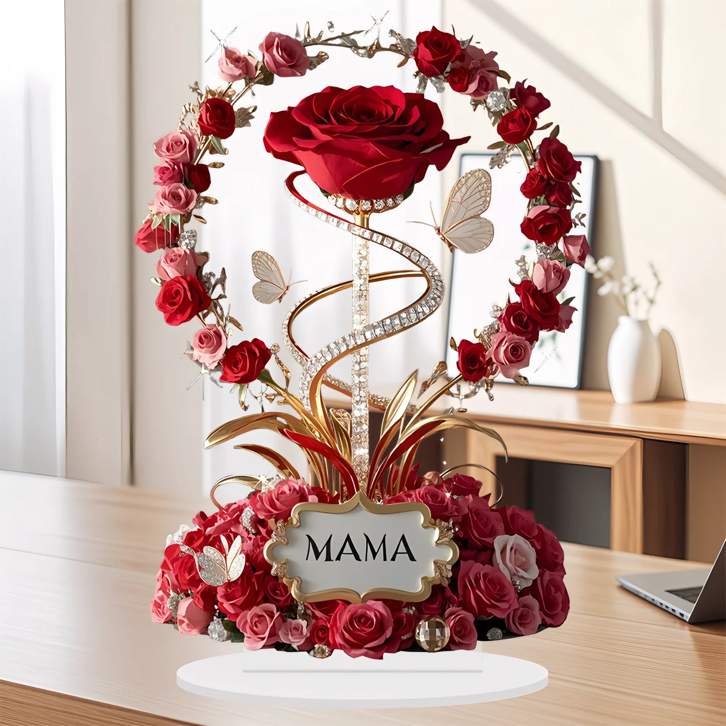 2D Acrylic Ornament Red Rose Mom Pattern Mother Gift