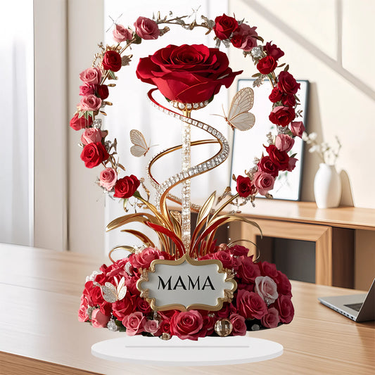 2D Acrylic Ornament Red Rose Mom Pattern Mother Gift