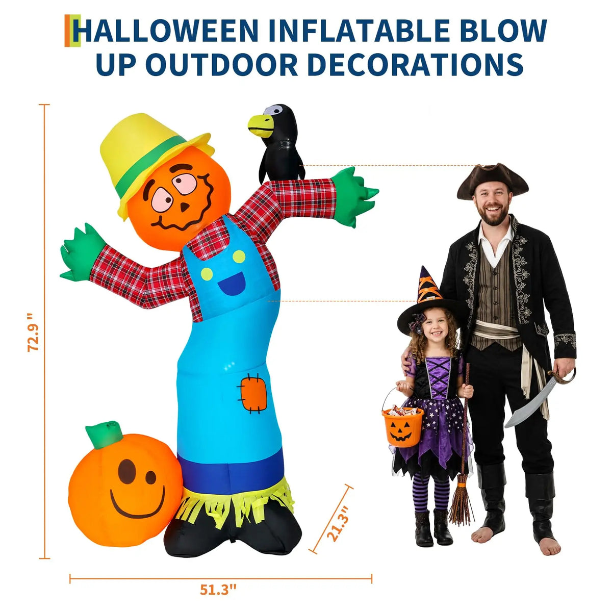 6ft Halloween Pumpkin Scarecrow Inflatable Outdoor Yard Decor With 7 Led Lights, Blower, Stakes & Ropes For Lawn Porch Garden Party