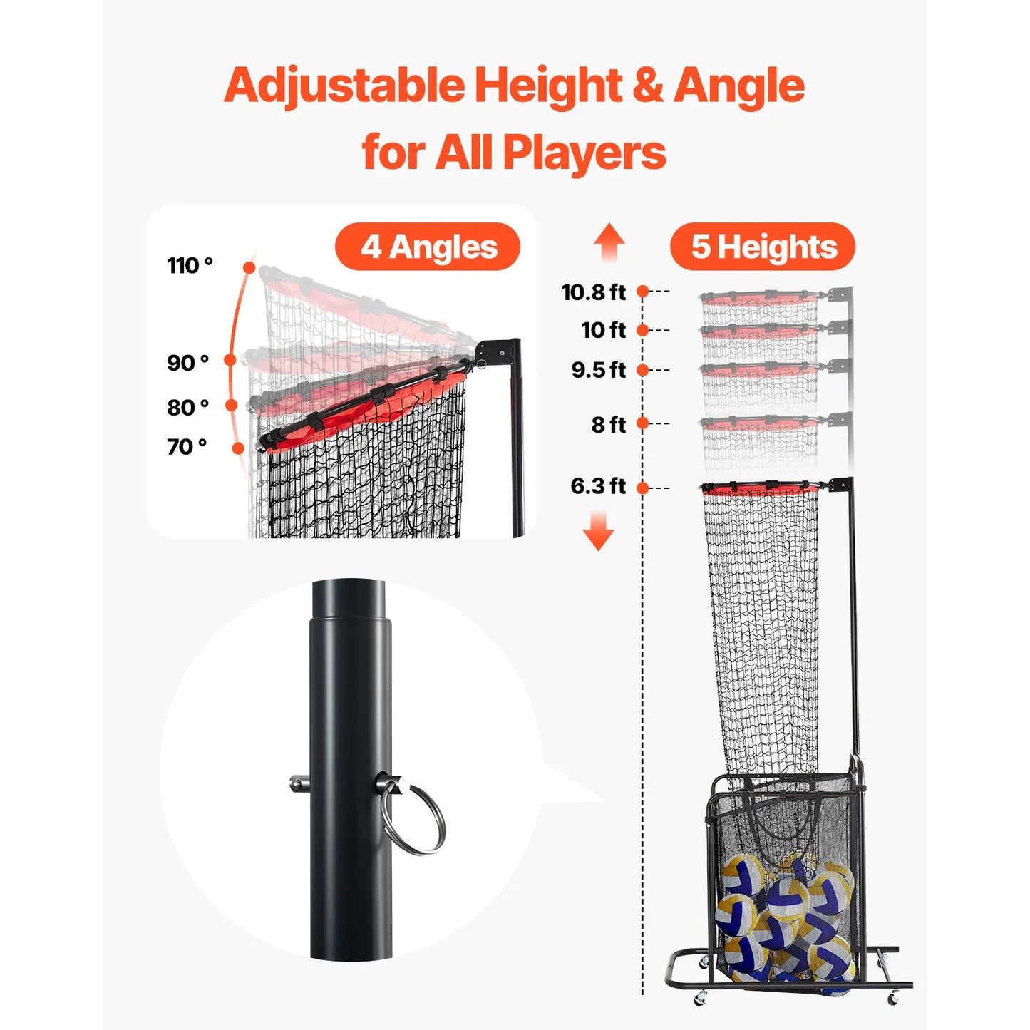 SucceBuy Volleyball Setter Training Equipment Angle Height Adjustable with Cart Wheels Carrying Bag for Serving Spiking Setting