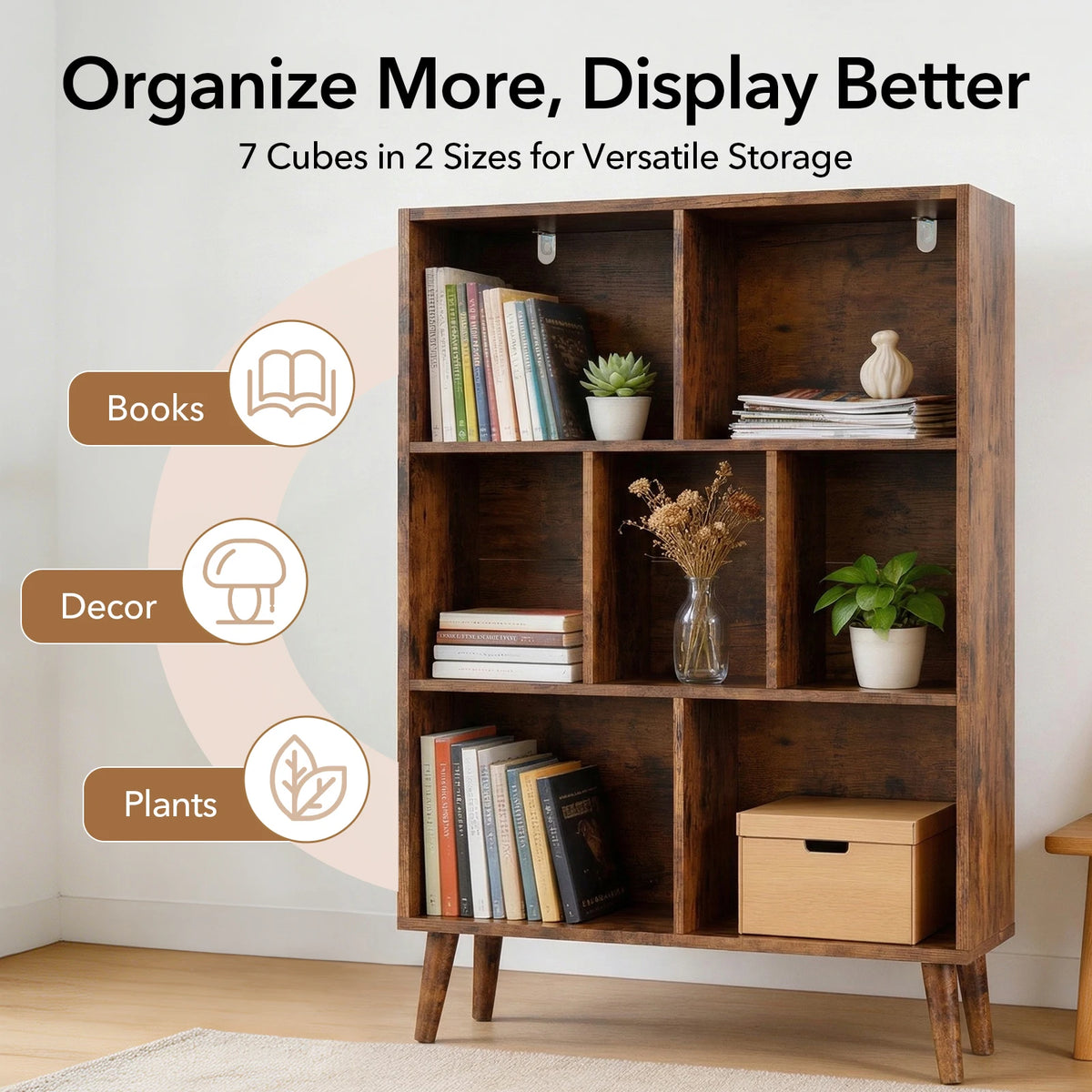 Sturdy Wooden Bookcase With Multiple Shelves For Home Storage