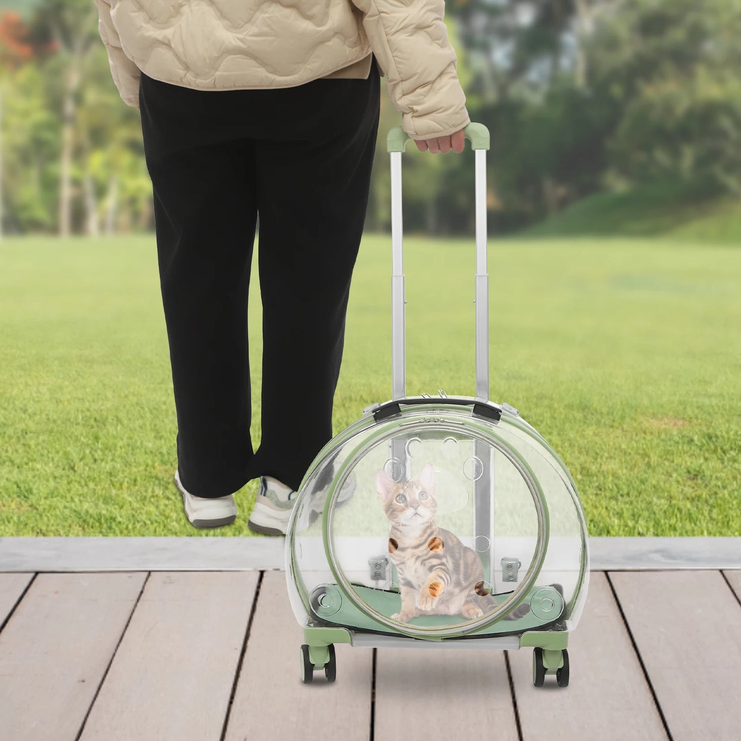 Rolling Cat Carrier With Wheels Telescopic Handle For Travel