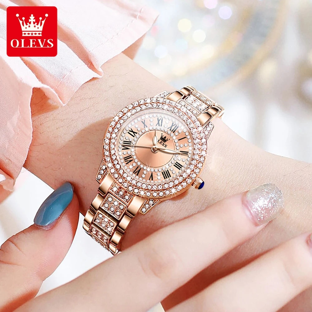 OLEVS 9943 Diamond Women's Waterproof Quartz Stainless Steel Wristwatch