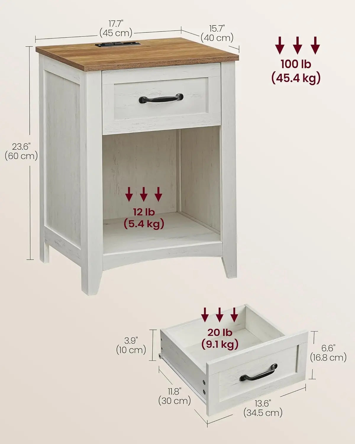 Farmhouse Nightstands With Charging Station Set of 2