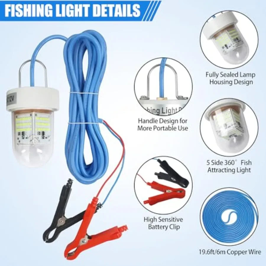 Underwater Green Fishing Light for Night Fishing on Docks and Boats, LED Submersible Lamp, 40000 Lumens, 80W, 12V, Green Color,