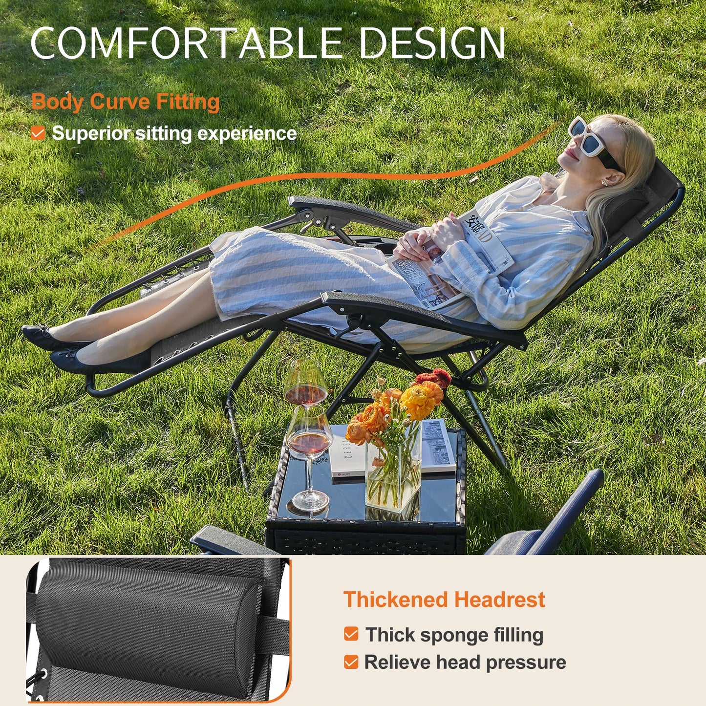 JHK Zero Gravity Portable Sun Lounger With Cup Holder